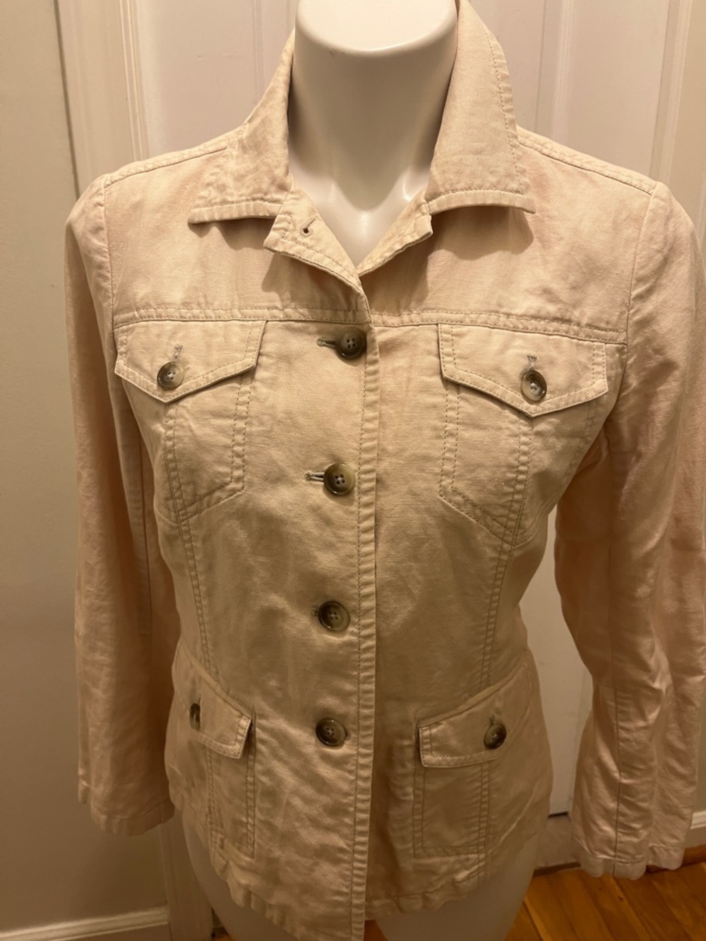 Ann Taylor Cream Button-Front Jean Jacket